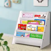 Modern Kids Wood Display Shelf Bookcase 4-Tier Open Storage Rack for Books, Plants, and Decor