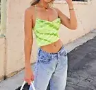Women Sleeveless Tie Dye Backless Green Sexy Crop Tops Summer Streetwear Camis