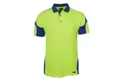 JB's Mens Arm Panel Hi-vis Polo Work Shirt 6AP4S - Lime/Royal