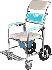 AOI Mobile Shower Chair, 4-in-1 Toilet Commode Wheelchair with Handbrake, Adjustable Backrest Angle with Headrest, 12" Rear Wheel (FZK-4351)