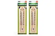 2PK Garden Greens Thermometer Wooden Accurate Weatherproof 21.5 x 4.5cm