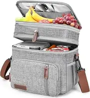 Lunch Bag for Women Men, Large Insulated Adult Lunch Box Leakproof Lunchbox Cooler Bag for Work Picnic Beach (Double Layer Gray)