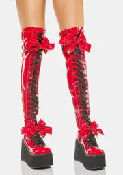 [Demonia] Red Patent Gothic Princess Thigh High Boot