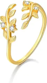 [NFYBD] 10k Yellow Gold Leaf Toe Ring for Women Adjustable Open CZ Natural Inspired Toe Ring Band One Size Fits Most Toes Beach Foot Body Jewelry for Summer