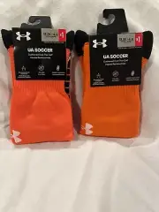 NEW Under Armour Over the Calf UA Soccer Sock 2 Pair Orange Youth Size 13.5-4.5