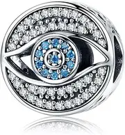 [Generic] Lucky Hamsa Evil Eye Charm Bead Genuine 925 Sterling Silver Compatible With Bracelet
