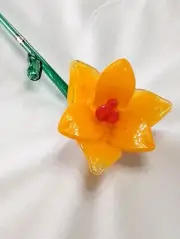 Czech Blown Glass Art Flower Yellow Amaryllis With 21" Green Stem