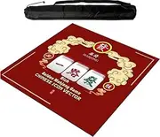 Square Mahjong Mat with Black Carrying Bag, Thick Anti Slip Mahjong Paigow Table Mat, Table Mat for Mahjong Paigow Poker and Tile Game,red (140 cm/55.11 in)