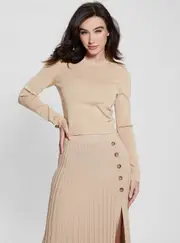GUESS Women's Beige Sophie Knit Top Size: XL, Viscose Rayon