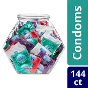 Durex Condom Fish Bowl Natural Latex Condoms, 144 Count Ultra Fine, Lubricated.+