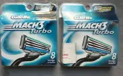 2 Packs of 8 Mach3 TURBO Cartridge blades Refills Shaver Razors Gillette 16 Tot