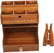 Cabilock Wooden Desk Organizer with Drawer Multi-Compartment Storage for Pencils Markers Desktop Storage Box for Office Home Use Elegant Cherry Finish