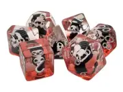 Old School 7 Piece DnD RPG Dice Set: Infused - Ghost - Red