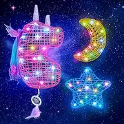 JYPS Craft Set Girls, 30 Pieces 3D String Art Kit for Children, DIY Unicorn Lantern Night Light, 30 Coloured LED Bulbs, Gifts Craft Set, Toy for Girls 8-12