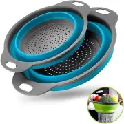 Collapsible Colander kitchen sink strainer Silicone Strainer Set of 2-Blue