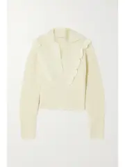 [PHILOSOPHY DI LORENZO SERAFINI] PHILOSOPHY DI LORENZO SERAFINI - Ruffled Ribbed Wool Sweater - Ivory - IT44 IT 44 Ivory