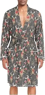 [ZZXXB] Reindeer Gifts Mens Sleepwear Robe Lightweight Nightgown Long Sleeves Spa Bathrobe with Pockets M-XL