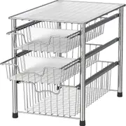 3 Tier Storage Shelf Cabinet Rack,Multi-Purpose Sliding Basket Organizer Drawer for Bathroom Kitchen