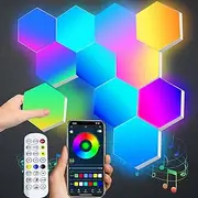 LED Hexagon Lights, Smart Hexagon Wall Lights App Control, LED Light Panels Gaming Lights for Wall, Music Sync, DIY Geometry RGB Room Lights for Gaming Room Living & Bedroom Streaming, 7 Panels