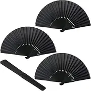 4 Pcs Handheld Folded Fan Bamboo Folding Paper Hand Held Fans for Wedding, Party Favor,Home Decoration and Children's Painting DIY (Black)