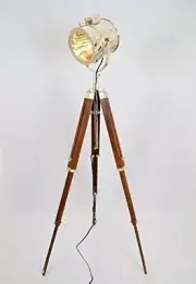 Vintage Stage Searchlight Wooden Tripod Stand Search Light Studio Spot Lamp Rust