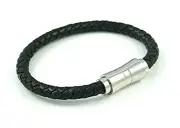 Men's 8.75'' Braided Leather Bracelet with Magnetic Stainless Steel Clasp