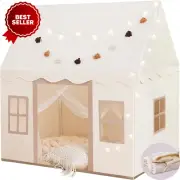 Large Kids Play Tent with Mat, Play Tent Indoor with Star Lights and Windows