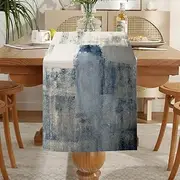 LOZULO Table Runner Modern Blue Runner Table Boho Linen Table Runner Washable Country House Style Table Runner Party Table Decoration Outdoor Weatherproof Table Runner 33 x 183 cm for Coffee Table