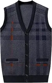 [JEShifangjiusu] Men's Button Knitted Cardigan Vest Wool Blend V Neck Sweaters Lightweight Tank Top with Pockets, Grey C3, X-Large