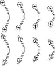 [ertlutw] Pack of 8 Eyebrow Piercings, Eyebrow Piercing, 16G, Piercing Balls, Eyebrow Piercing, Eskimo Piercing, Lip, Vertical Labret Piercing, Body Piercing Set, Eyebrow Piercing, Stainless steels