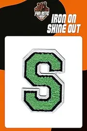 [FANTASTIC ARMA] Green Chenille Iron-On Letter Patches (Approx. 2.2" x 3.5") – Soft Varsity Alphabet Appliqués for Jackets, Backpacks, Hats, Jeans, Crafts & DIY Clothing Decoration (S)