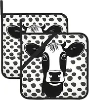Animal Funny Cow Head Black White Potholders BBQ Pot Holders for Heat Resistant Potholder, Hot Pads,Cooking Baking(2-Pack)