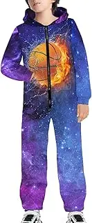 [Biyejit] Unisex Kids Jumpsuits Novelty Printed Zip Up Hoodie Onesie Rompers for Boys Girls 7-16 Years