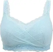 [ANMUR] Full Coverage Mastectomy Bras for Women Sexy Lace Silicone Breast Prosthesis Pocket Bra Post Op Tube Top Bra (Color : Blue, Size : 75/34A)