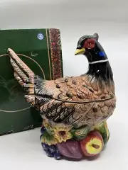 Vintage Cracker Barrel Covered Ceramic Dish Harvest Pheasant Tureen Bowl & Lid