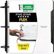 Five Star Flex Refillable Notebook + Study App, College Ruled Paper, 1-1/2 Inch TechLock Rings, Pockets, Tabs and Dividers, 300 Sheet Capacity, White (29324AE2)