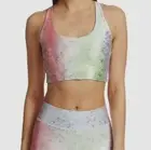 $80 Terez Womens Green Stretch Pull Over Balayage Printed Sports Bra Size Small
