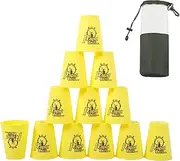 DoInFun Stacking Cups, Pack of 12 Quick Stack Cups Speed Training Game for Challenge Competition Travel Party, Medium Size for Kids/Adults - Yellow