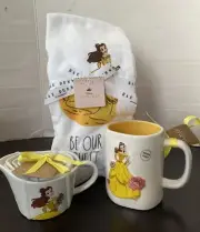 Rae Dunn Disney Princess Beauty & The Beast Belle Measuring Cups Mug & Towel Lot