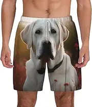 [JHLMN] Men's Swim Trunks Quick Dry Board Shorts Drawstring Beach Short White Labrador Bathing Suit for Men