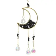 Moon Suncatcher, Black Crystal Hanging Prism Wind Chimes Black
