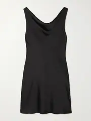 [Norma Kamali] Norma Kamali - Open-back Draped Satin Mini Dress - Black - small small Black