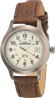 Timex T49870, Men's "Expedition" Brown Leather Watch, Indiglo, Date, NEW