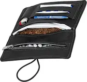 SIMARU Leather Tobacco Pouch for 30 g Tobacco Pouch, Turner Bag Made of Vegetable Tanned Genuine Leather with Filter Compartment, Paper Holder and Interchangeable Closure, Black, 30g