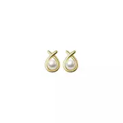 ANYCO Fashion Earrings Gold 925 Sterling Silver Simple Geometric Line Synthetic Pearl Small Stud for Women Piercing Jewelry