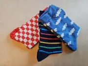 NWT HANNA ANDERSSON 3 PACK CLOUD CHECK STRIPE SOCKS BIG KID 12/1Y SHOE SIZE