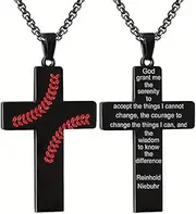 [ANMUXI] Religious Cross Baseball Necklace for Women Men， Stainless Steel Chain with Bible Verse Pendant
