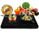 MegaChef 1400W Electric Portable Dual Induction Ceramic Glass Cooktop w Auto-off