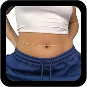 [Xduargs] Boho Simple Waist Chain Gold Bikini Waist Belt Vintage Waffle Belly Chain Adjustable Summer Beach Thin Chains Accessories Jewellery for Women, Einstellbar, Zinc alloy, No Gemstone