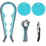 5 in 1 Multi Function Can Opener Bottle Opener Kit with Silicone Handle Easy to Use for Children, Elderly and Arthritis Sufferers, Blue